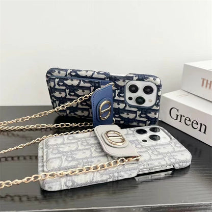Dior-inspired women's iPhone case with card holder and chain