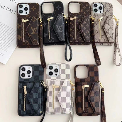 Louis Vuitton-inspired monogram wallet phone case with zip pocket
