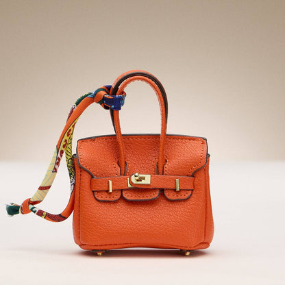 Hermes-inspired leather bag for AirPods case, orange