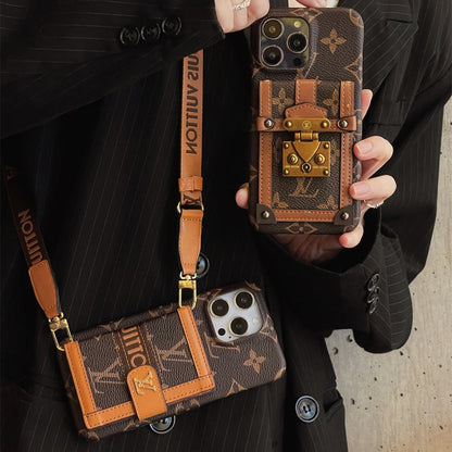 Louis Vuitton-inspired canvas crossbody iPhone case with card holder