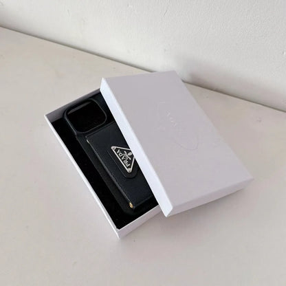 Prada-inspired iPhone 17 Pro Max case with triangle card pocket