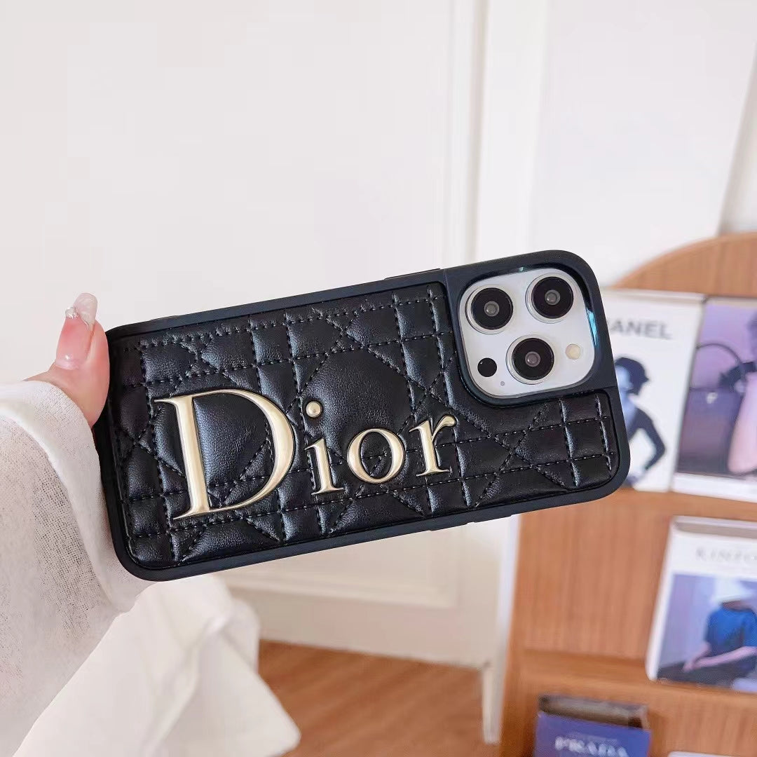 Dior-inspired quilted iPhone case with oversized letter detail