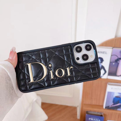Dior-inspired quilted iPhone case with oversized letter detail