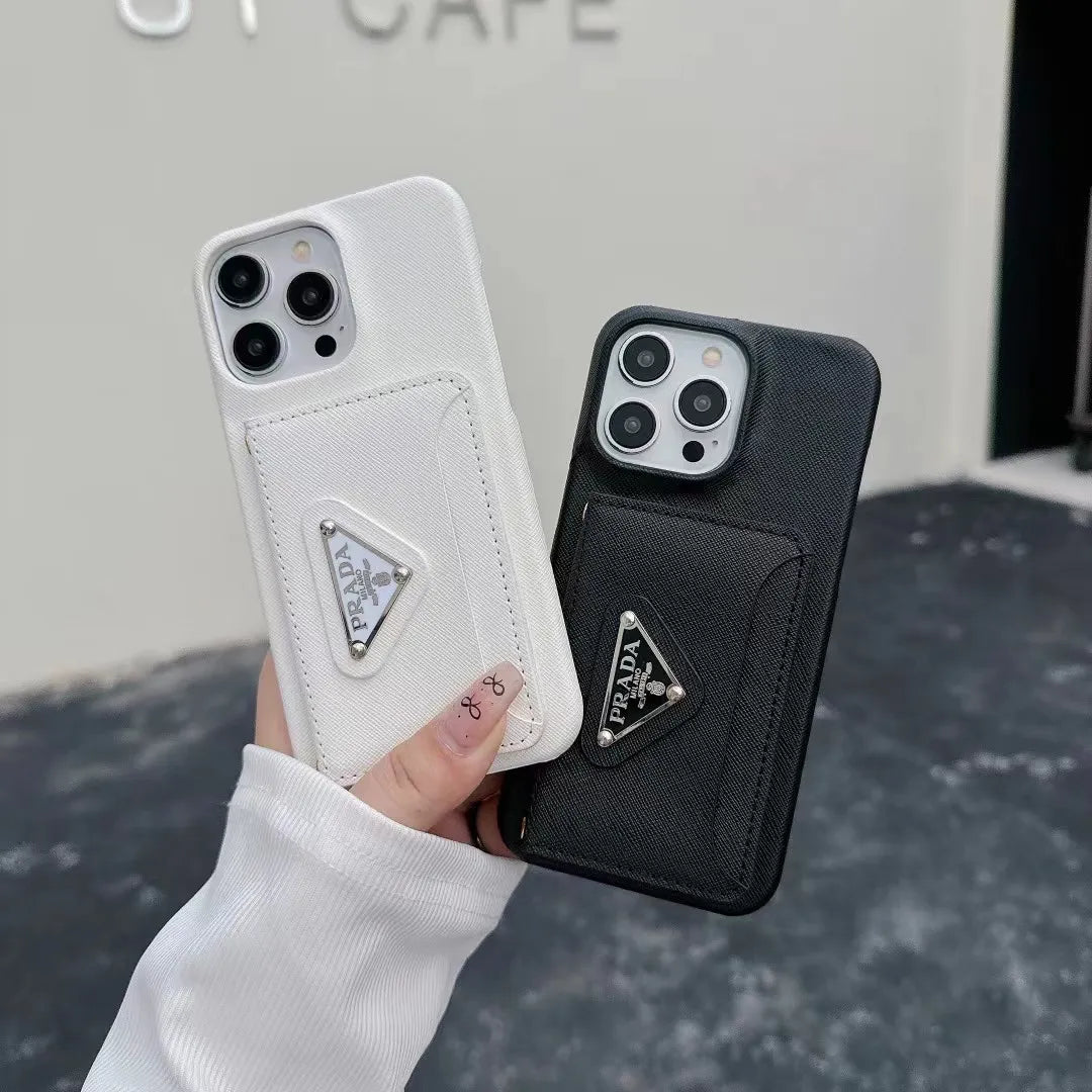 Prada-inspired iPhone 17 Pro Max case with triangle card pocket