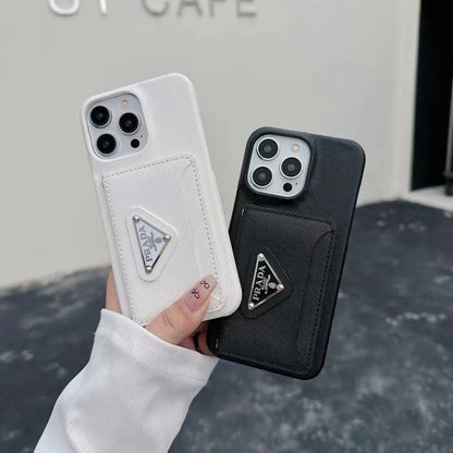 Prada-inspired iPhone 17 Pro Max case with triangle card pocket