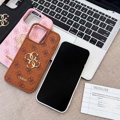 Guess-inspired monogram iPhone case with gold-tone detail