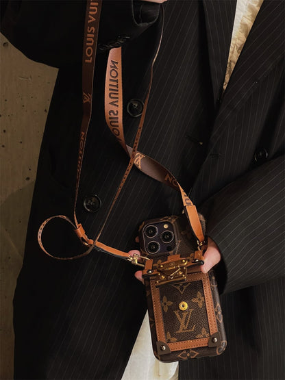 Louis Vuitton-inspired canvas crossbody iPhone case with card holder