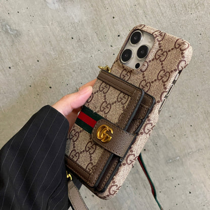 Gucci-inspired leather wallet crossbody iPhone case