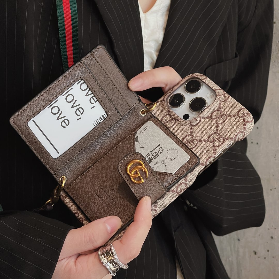 Gucci-inspired leather wallet crossbody iPhone case