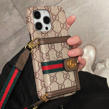Gucci-inspired leather wallet crossbody iPhone case