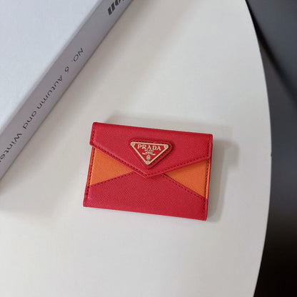 Prada-inspired two-tone envelope card wallet with triangle detail
