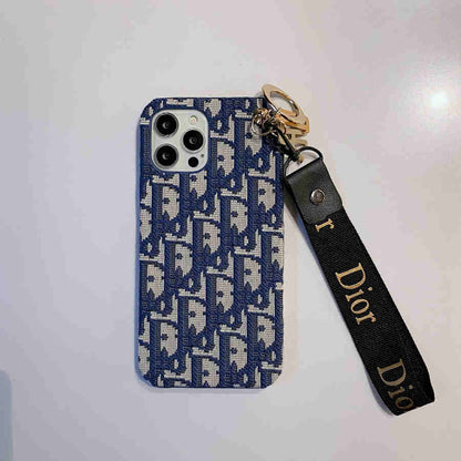 Dior-inspired all-over pattern phone case with hand strap
