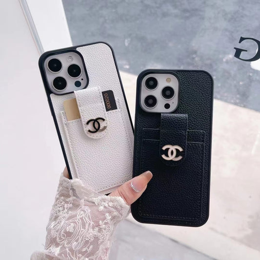 Chanel-inspired phone wallet case with contrast card pocket