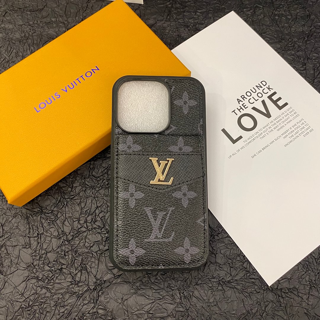 Louis Vuitton-inspired monogram leather iPhone case flip wallet