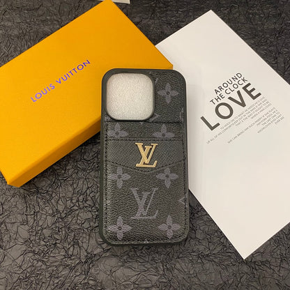Louis Vuitton-inspired monogram leather iPhone case flip wallet