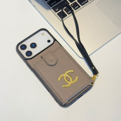Chanel-inspired iPhone 17 case with card holder and metal detail