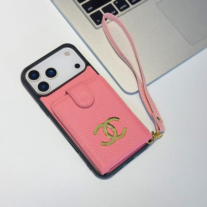 Chanel-inspired iPhone 17 case with card holder and metal detail