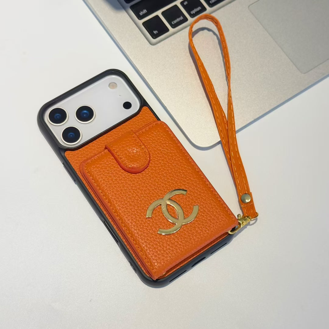 Chanel-inspired iPhone 17 case with card holder and metal detail