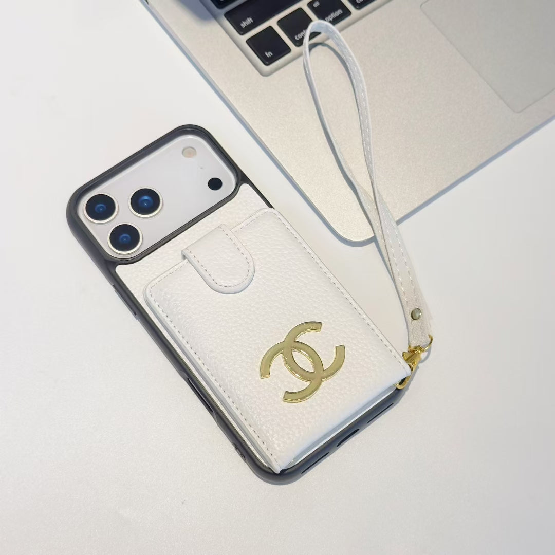 Chanel-inspired iPhone 17 case with card holder and metal detail