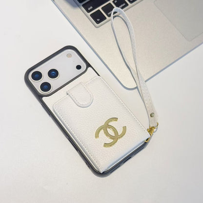 Chanel-inspired iPhone 17 case with card holder and metal detail