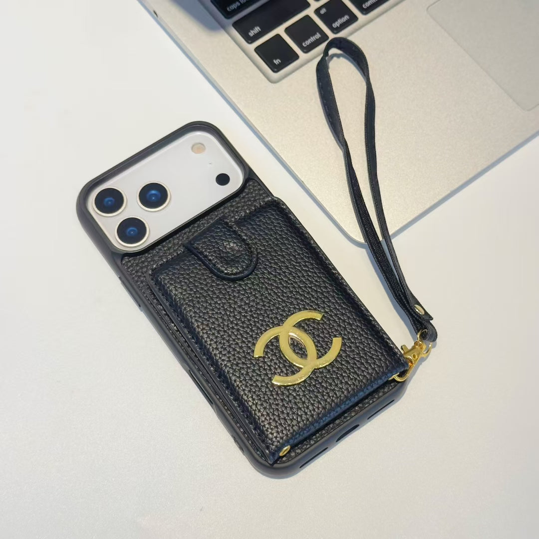 Chanel-inspired iPhone 17 case with card holder and metal detail