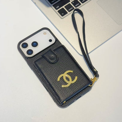 Chanel-inspired iPhone 17 case with card holder and metal detail
