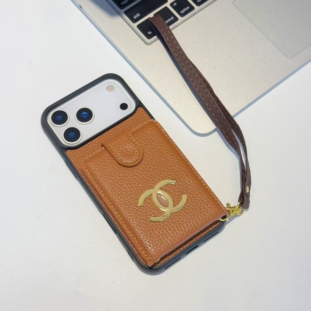 Chanel-inspired iPhone 17 case with card holder and metal detail