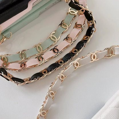 Chanel-inspired quilted phone case with beaded hand strap