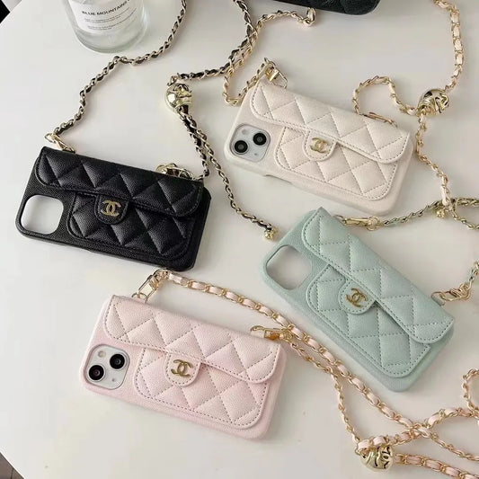 Chanel-inspired quilted crossbody phone case with chain
