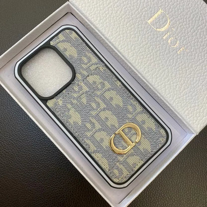 Dior-inspired repeating pattern case for iPhone 16 Pro Max, grey