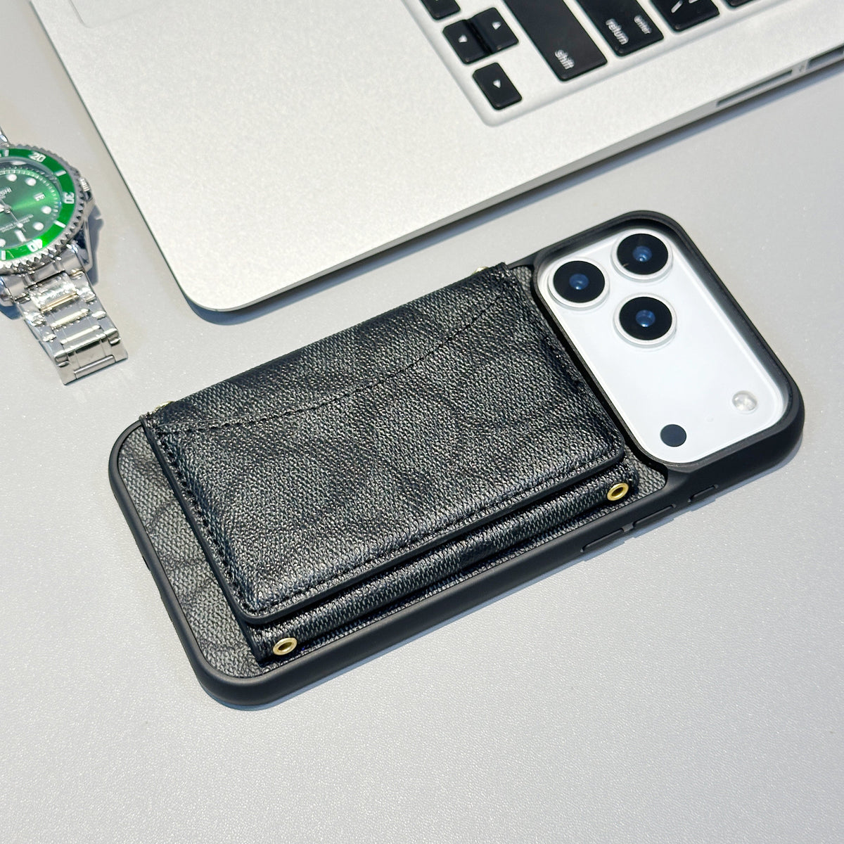 Coach-inspired monogram iPhone 17 Pro case with back card pocket