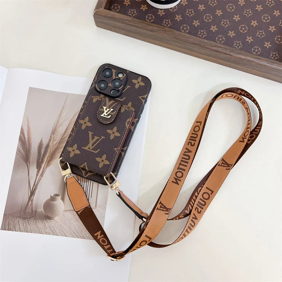 Louis Vuitton-inspired phone monogram case with strap for iPhone 17 / 16 / 15 / 14