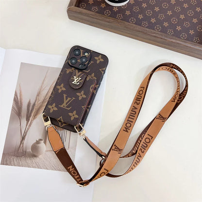Louis Vuitton-inspired phone monogram case with strap for iPhone 17 / 16 / 15 / 14