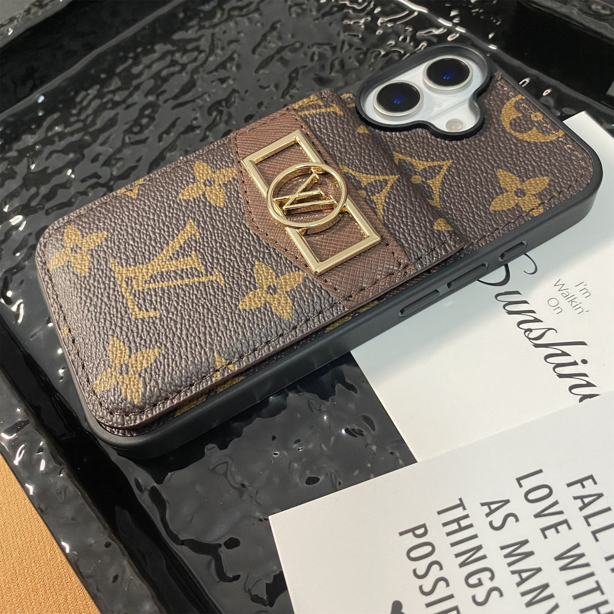 Louis Vuitton-inspired monogram phone case with card pocket
