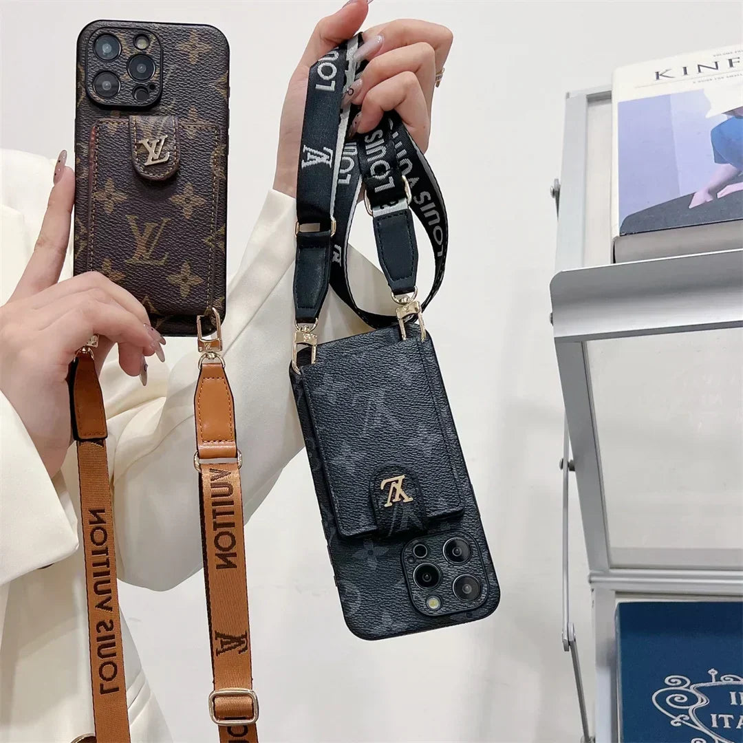 Louis Vuitton-inspired phone monogram case with strap for iPhone 17 / 16 / 15 / 14