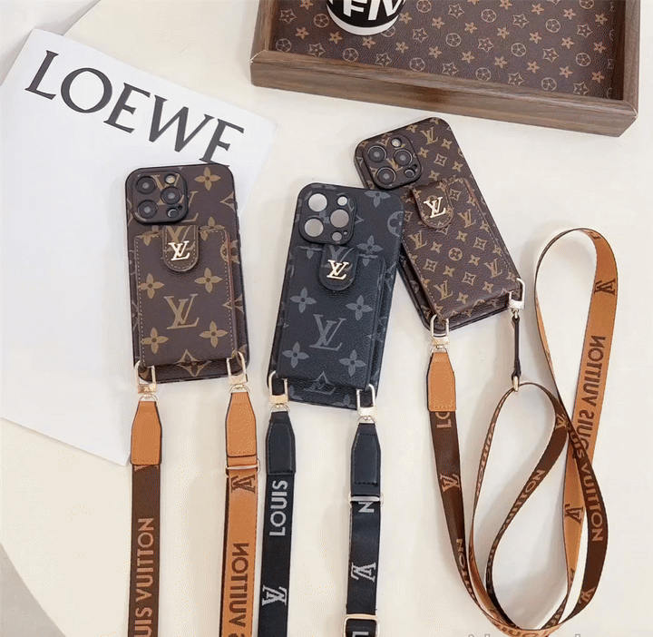 Louis Vuitton-inspired phone monogram case with strap for iPhone 17 / 16 / 15 / 14