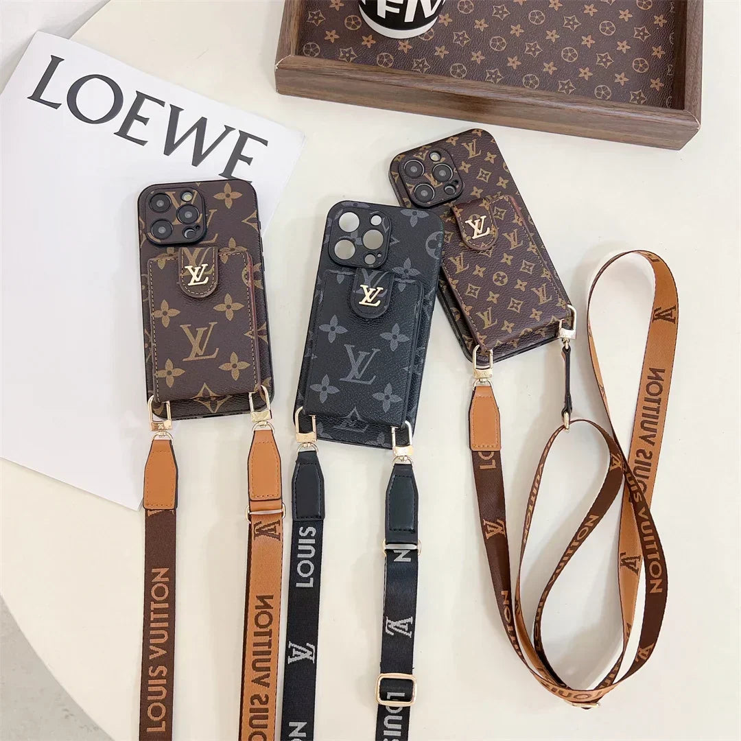 Louis Vuitton-inspired phone monogram case with strap for iPhone 17 / 16 / 15 / 14