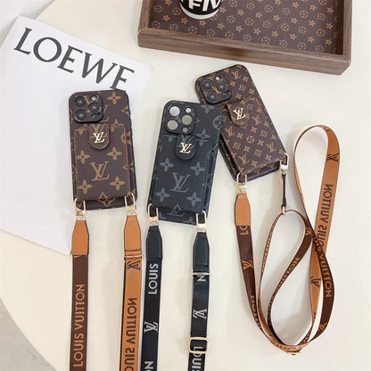 Louis Vuitton-inspired phone monogram case with strap for iPhone 17 / 16 / 15 / 14