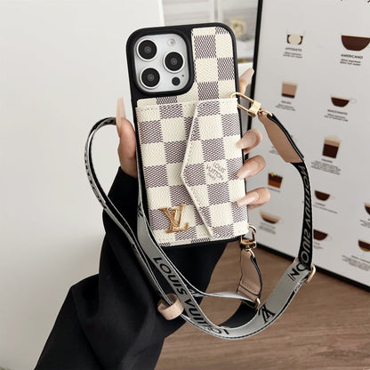 Canvas and leather crossbody iPhone case with accordion card holder
