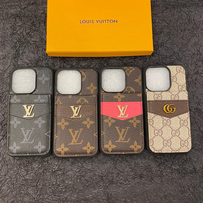 Louis Vuitton-inspired monogram leather iPhone case flip wallet