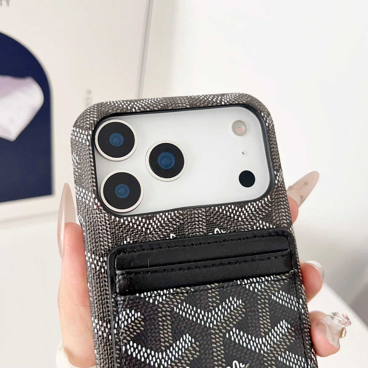 Goyard-inspired chevron pattern MagSafe iPhone case