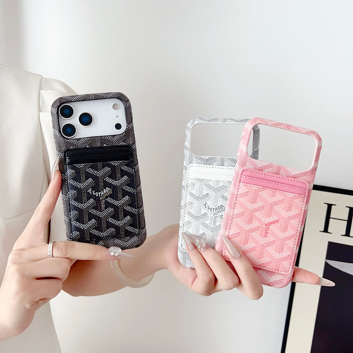 Goyard-inspired chevron pattern MagSafe iPhone case