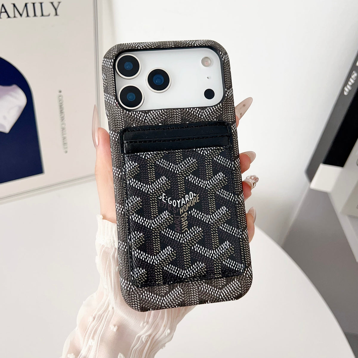 Goyard-inspired chevron pattern MagSafe iPhone case