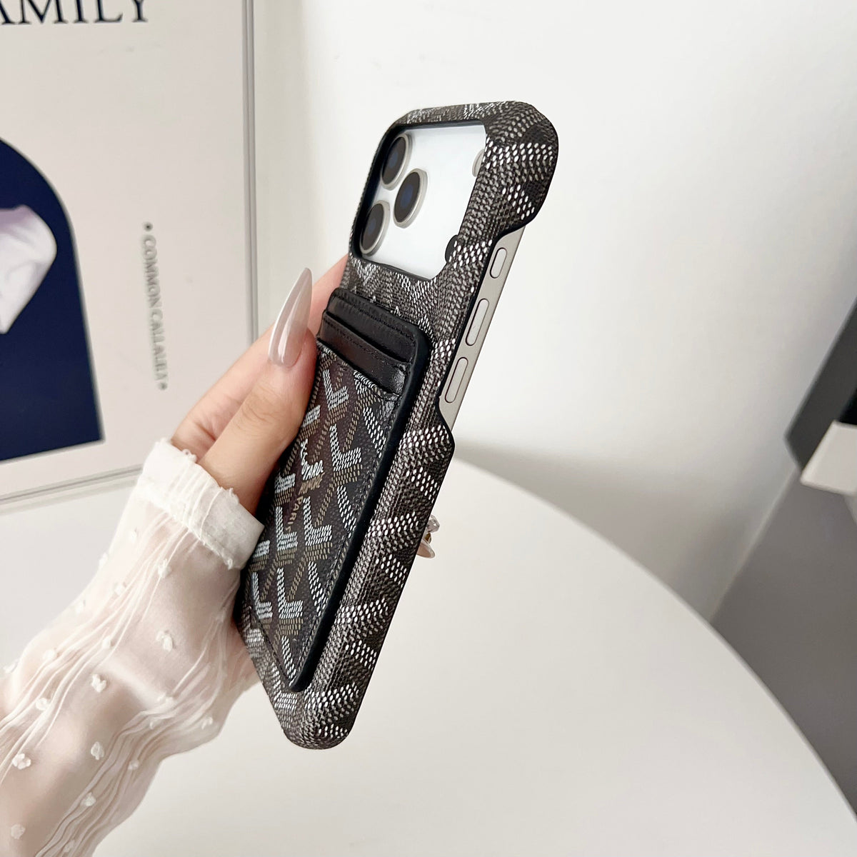 Goyard-inspired chevron pattern MagSafe iPhone case