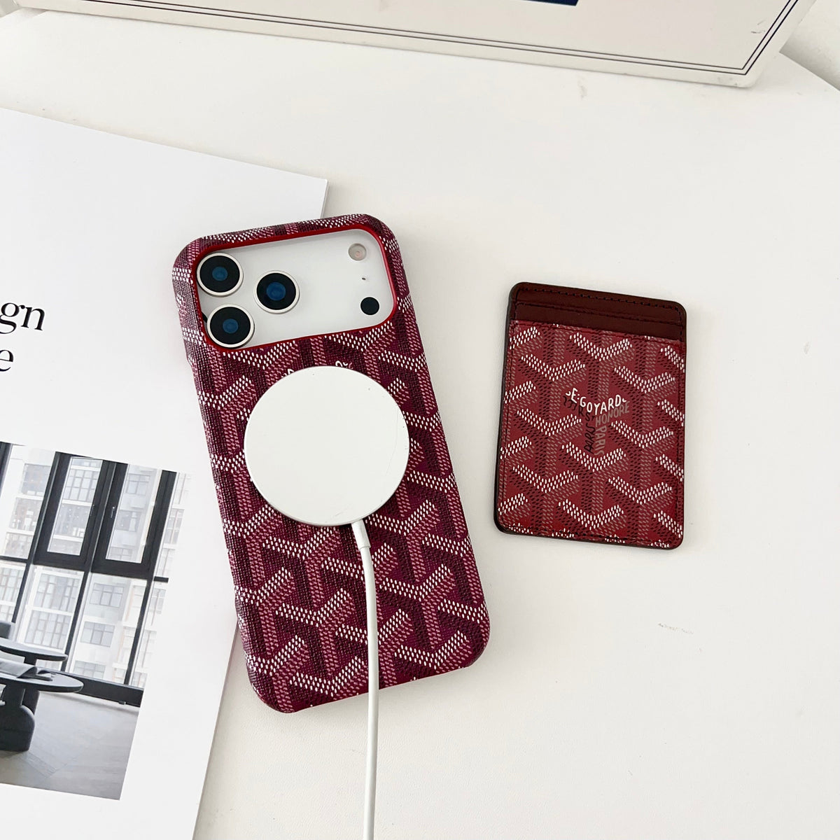 Goyard-inspired chevron pattern MagSafe iPhone case