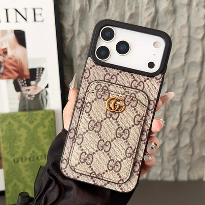 Gucci-inspired fine monogram iPhone 17 case with wallet card holder