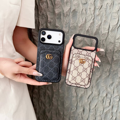 Gucci-inspired fine monogram iPhone 17 case with wallet card holder