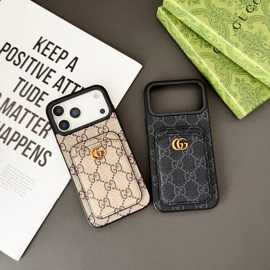 Gucci-inspired fine monogram iPhone 17 case with wallet card holder