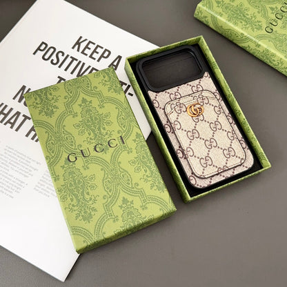 Gucci-inspired fine monogram iPhone 17 case with wallet card holder