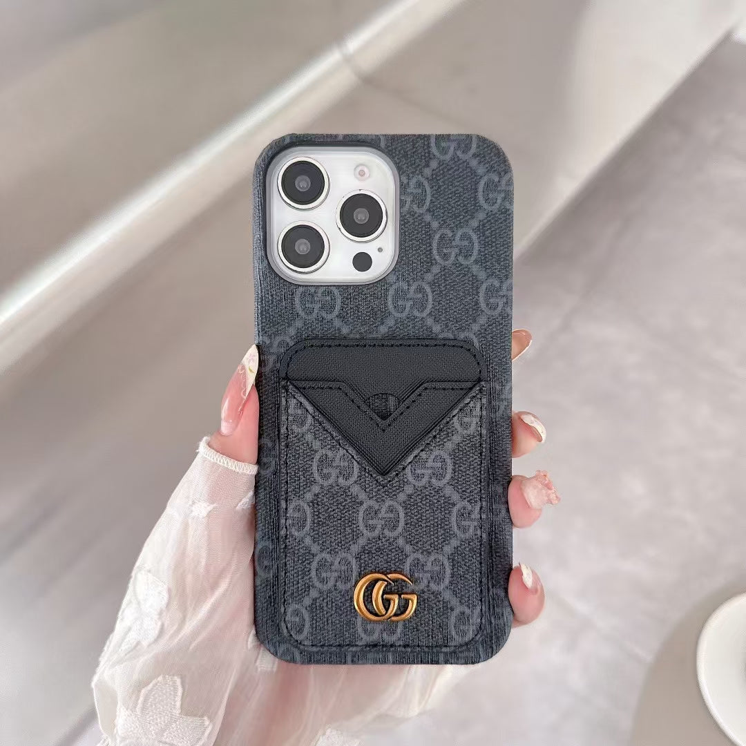 Gucci-inspired monogram card pocket case for iPhone 15